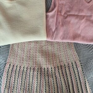 Molli pink yellow herringbone wool skirt with elastic waist, sz S